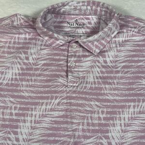 Nat Nast Golf Polo‎ Shirt Pink Tropical Palm Leaf Print Size L Luxury Originals